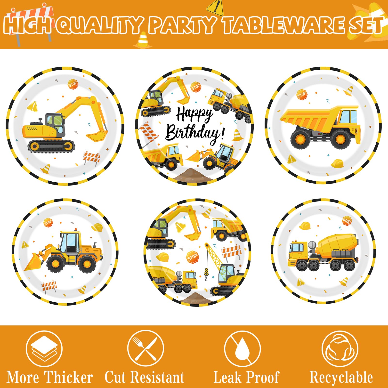 Juweked construction napkins with trucks for quick cleanup during the party.