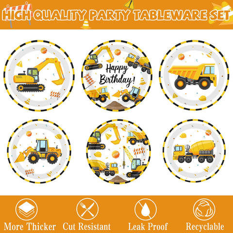 Juweked construction napkins with trucks for quick cleanup during the party.