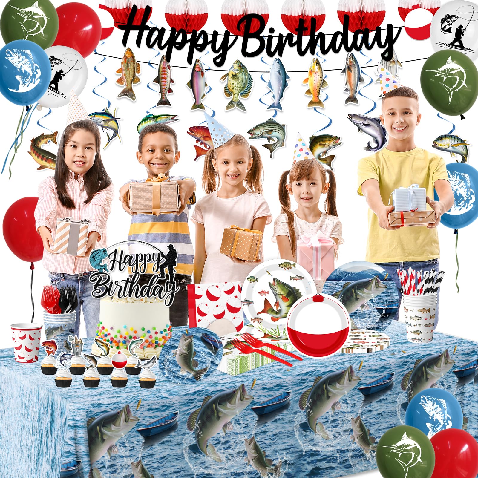 Juweked fishing cupcake toppers coordinate treats with the theme.