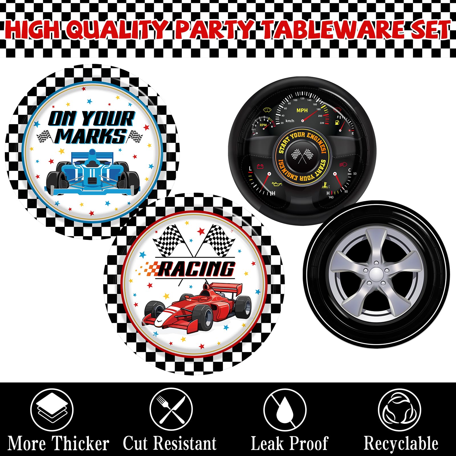 Juweked race car dessert plates 7-inch perfect for quick snacking