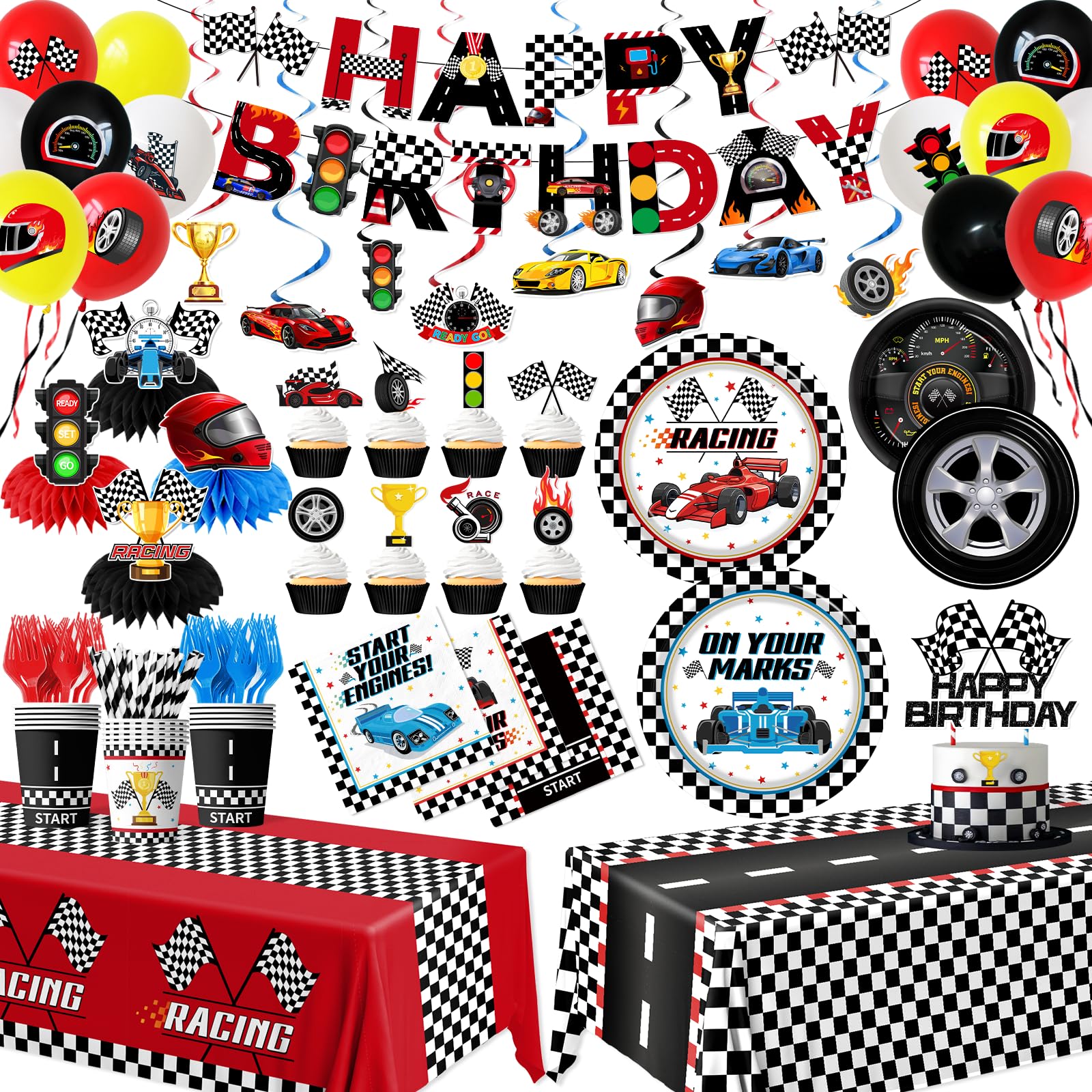 Juweked race car plates 9-inch sturdy and vibrant for a race day table