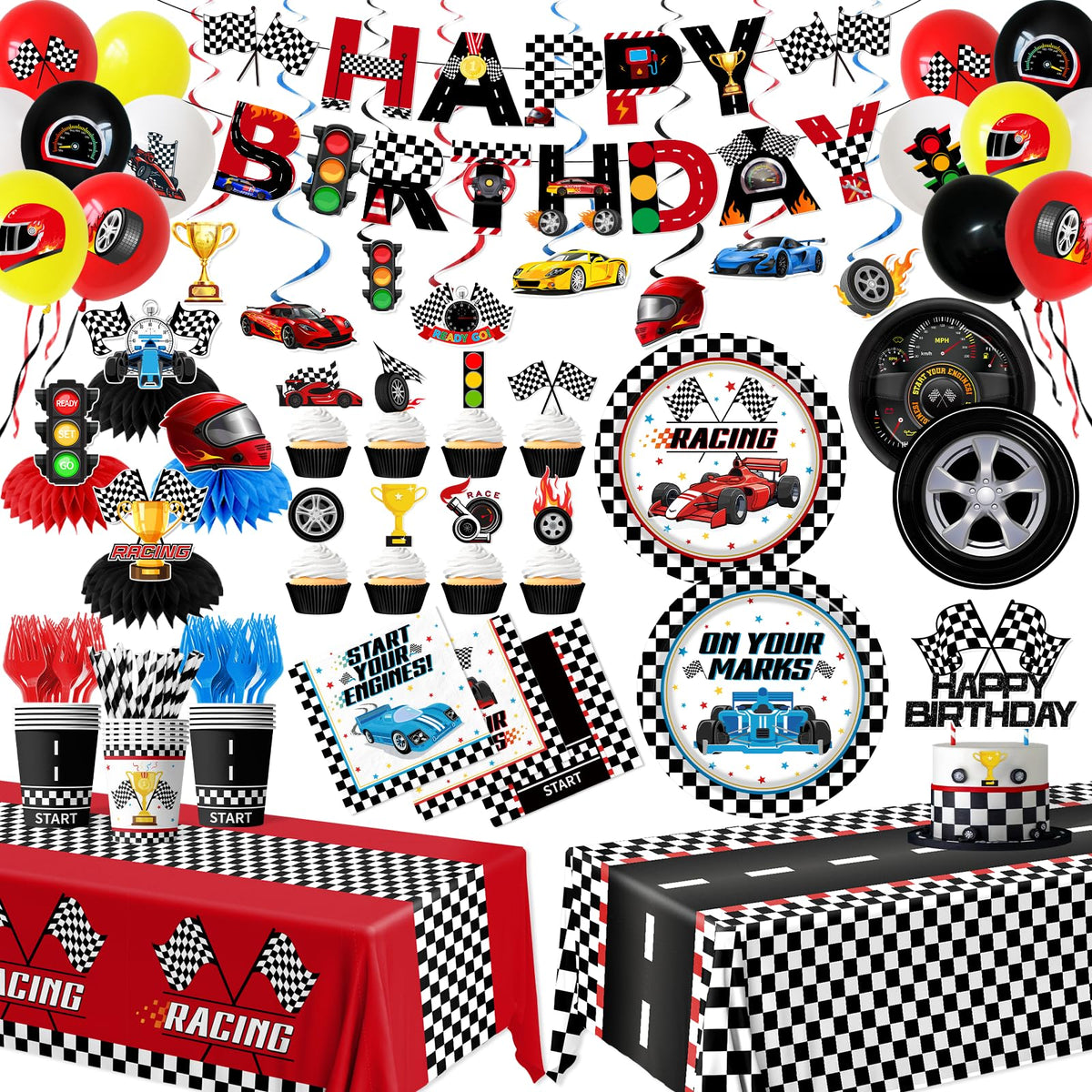 Juweked race car plates 9-inch sturdy and vibrant for a race day table