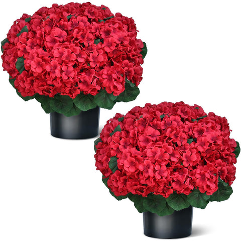 Juxdp 18-inch artificial geranium topiary with full blooms for durable outdoor decor.