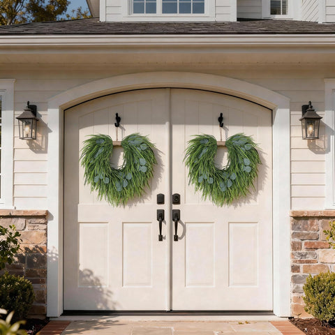 Juxdp wreath on porch as a decorative, season-ready accessory