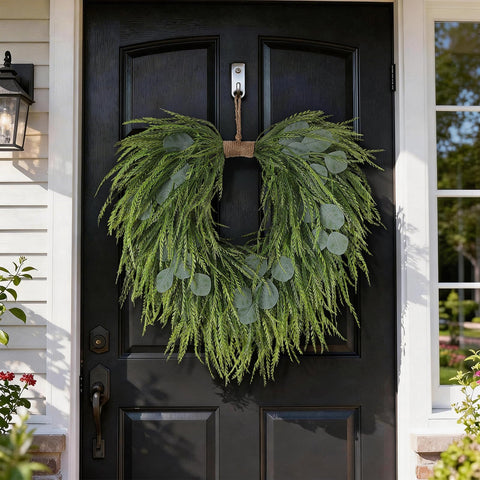 Juxdp wreath on wall with heart detail adding romantic greenery