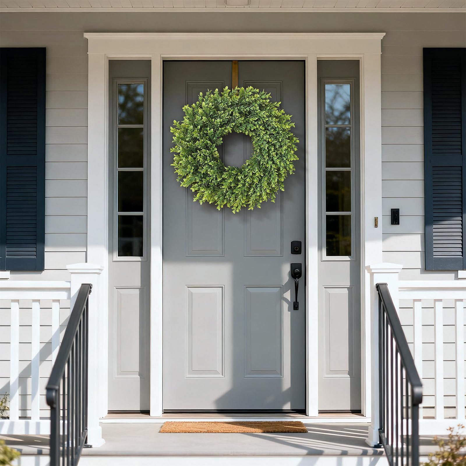 Juxdp wreath fully expanded to 26 inches for bold curb appeal.