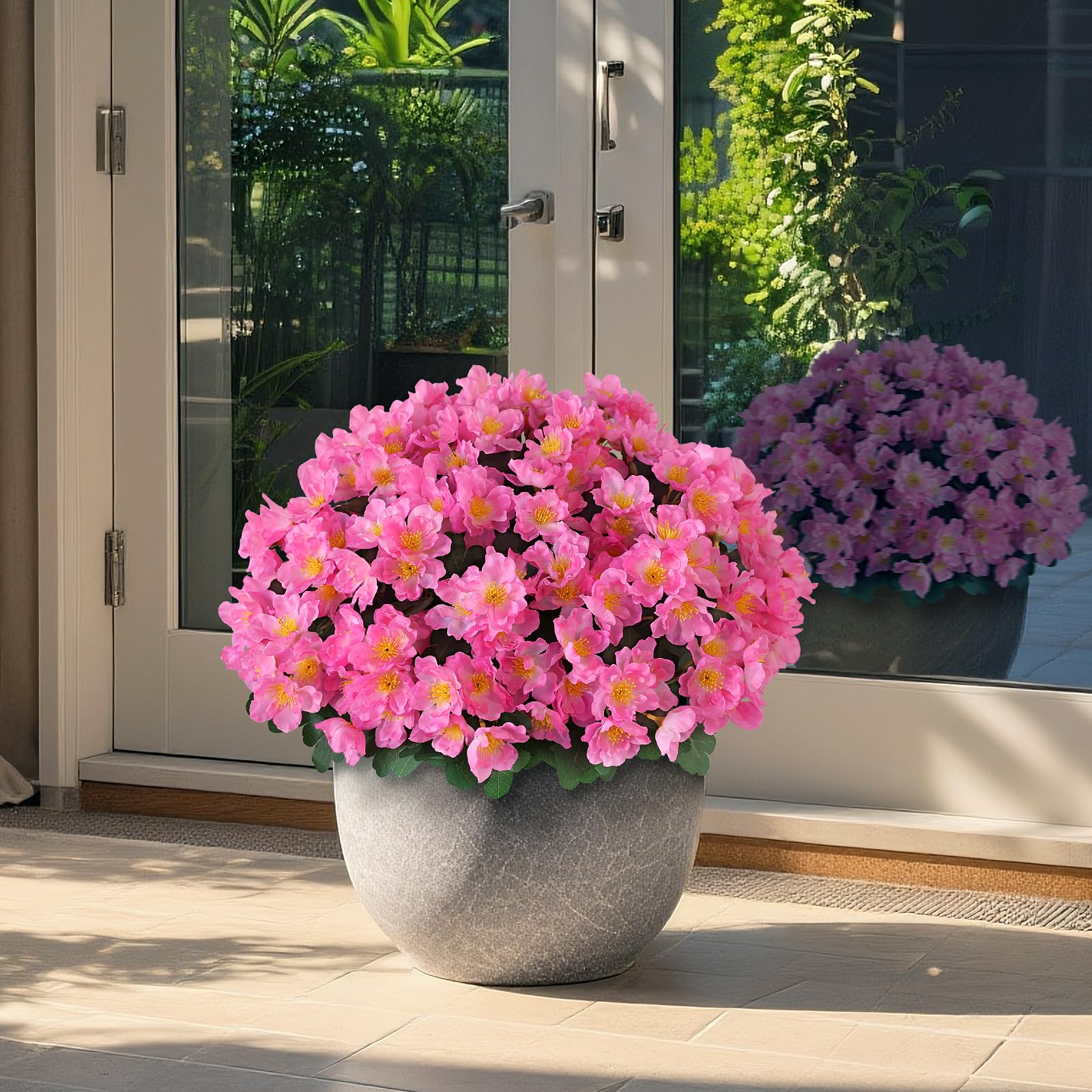Juxdp camellia topiary ball pink close-up highlights lifelike blossoms.