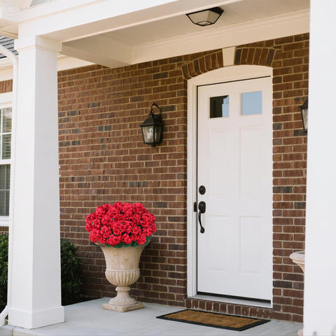 Juxdp vibrant red geraniums add color to gardens and entryways.