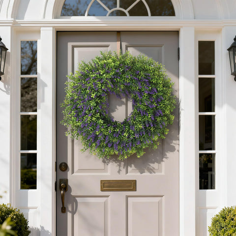 Juxdp lavender boxwood wreath outdoor decor adds vibrant color to porch