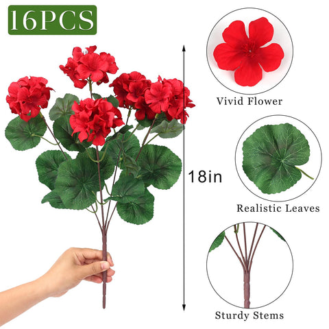 Juxdp artificial geraniums in planters for windowsills and balconies.
