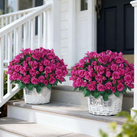 Juxdp rose topiary in black pot detail showing lifelike leaves