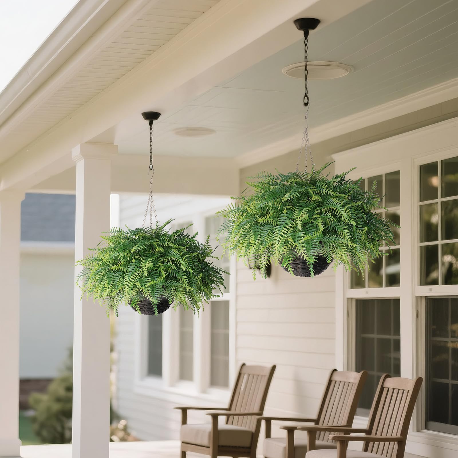 Juxdp porch railing display featuring low-maintenance greenery.
