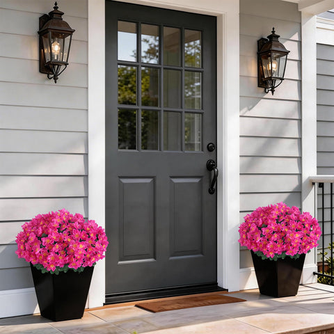 Juxdp two-topiary trees in black pots brighten entryways