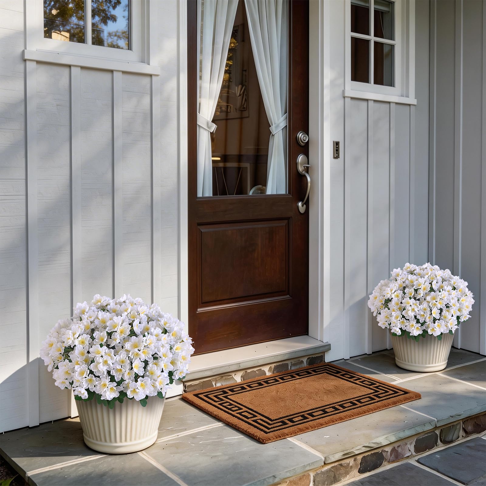 Juxdp white camellia topiary decor adds timeless entryway appeal