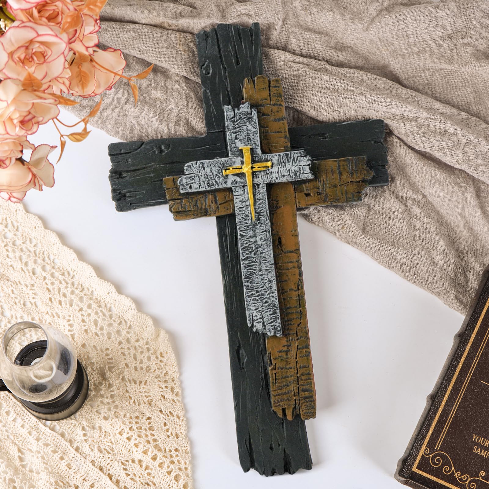 JUXINGDAZYF cross wall ornament displaying decorative relief and texture