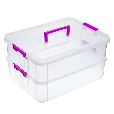 JUXYES 2-Tier Stack Carry Box with Handle for easy transport and organized storage.