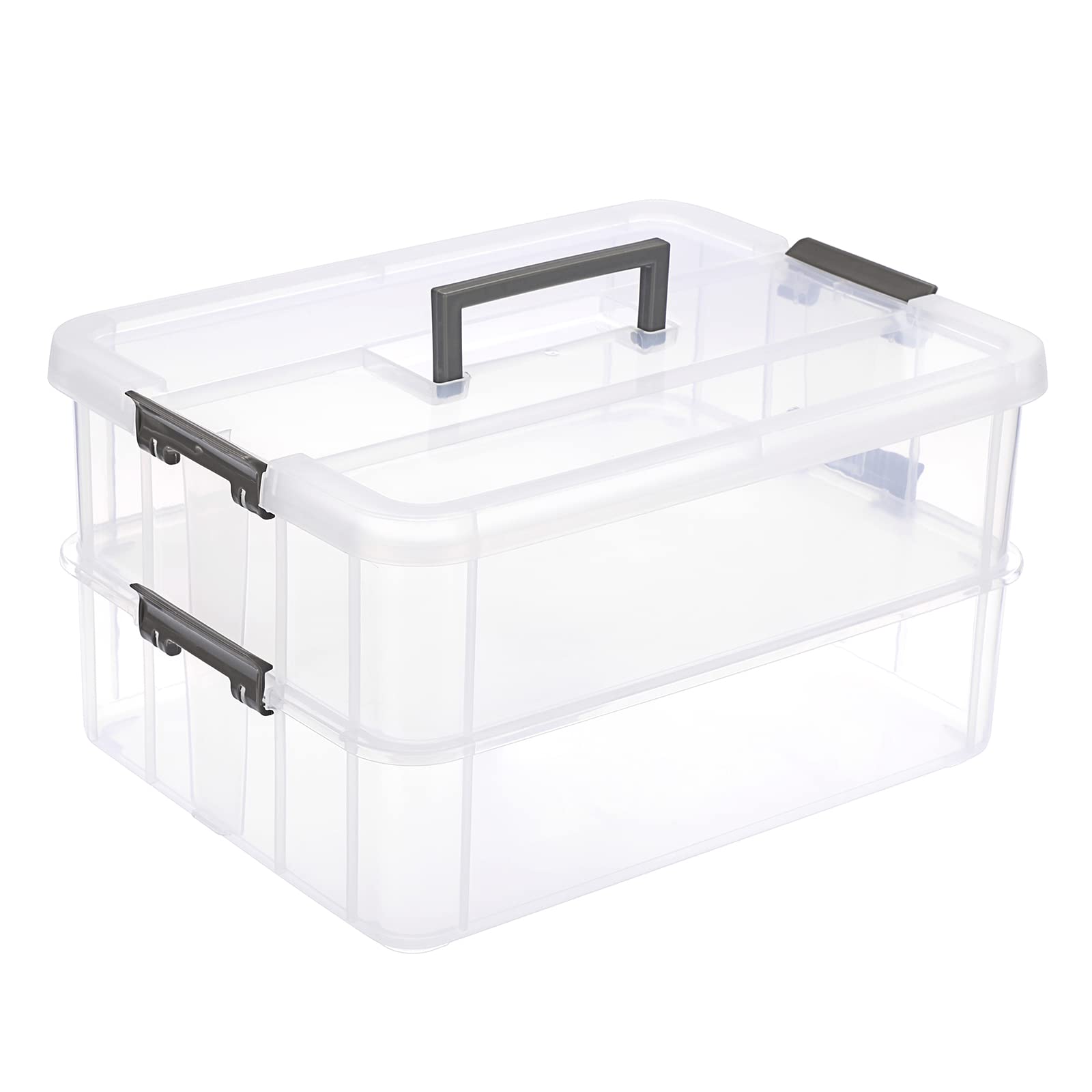 JUXYES 2-Tier Stack Carry Box with Handle offers organized storage and easy transport.