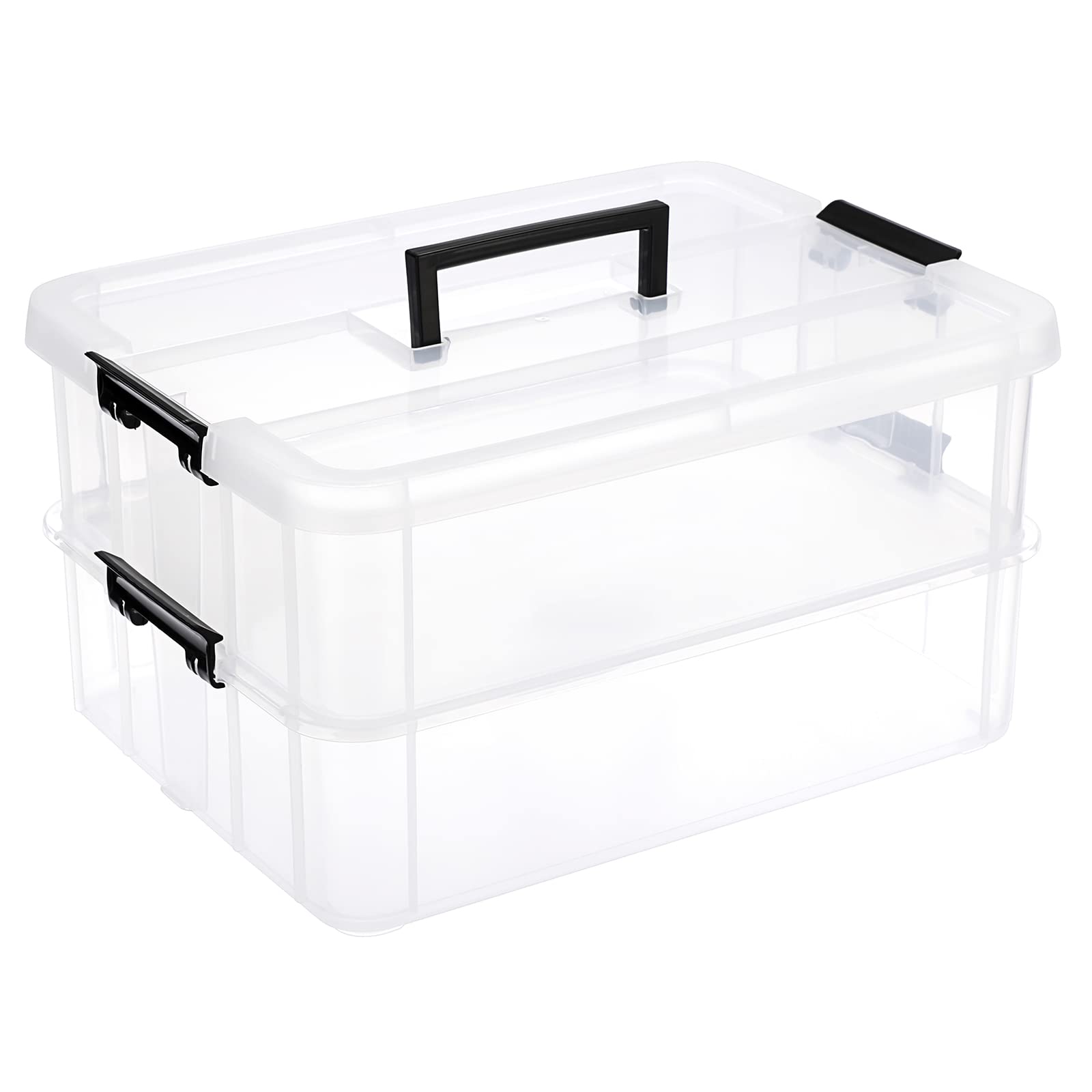 JUXYES 2-tier stack carry box with handle shown for organized, portable storage.