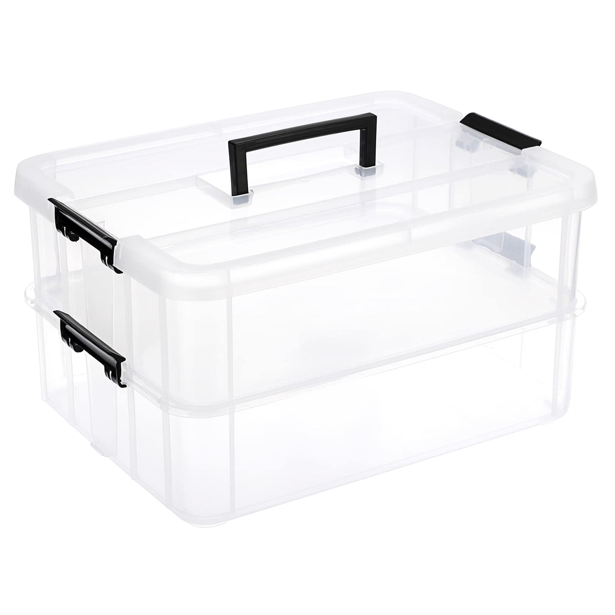 JUXYES 2-tier stack carry box with handle shown for organized, portable storage.