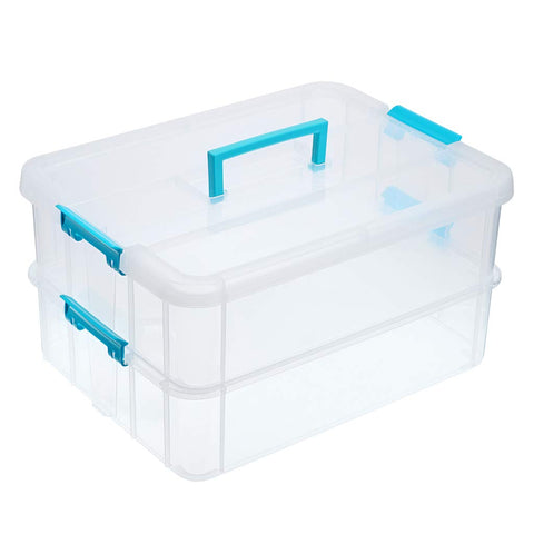 JUXYES 2-tier stack carry box with handle for portable organization.