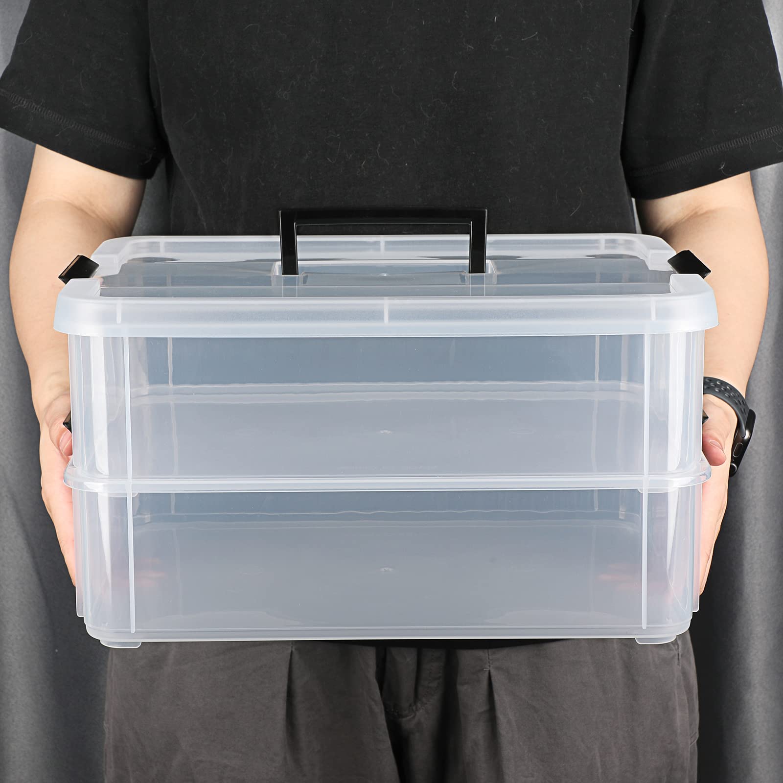 JUXYES buckle latches detachable, securing two tiers during transport.