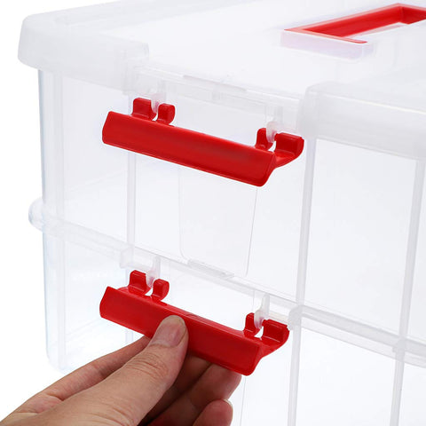 JUXYES see-through storage box helps locate items quickly.