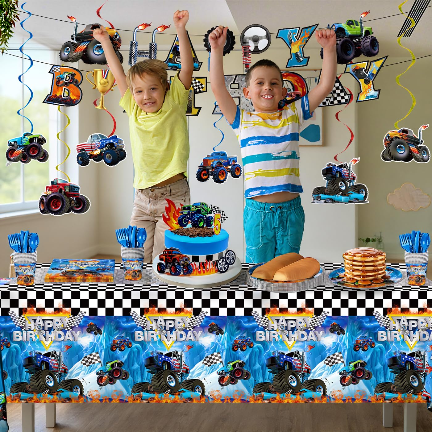 JVORFDG Happy Birthday banner: bold race-design centerpiece for the party.