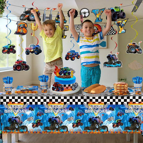 JVORFDG Happy Birthday banner: bold race-design centerpiece for the party.
