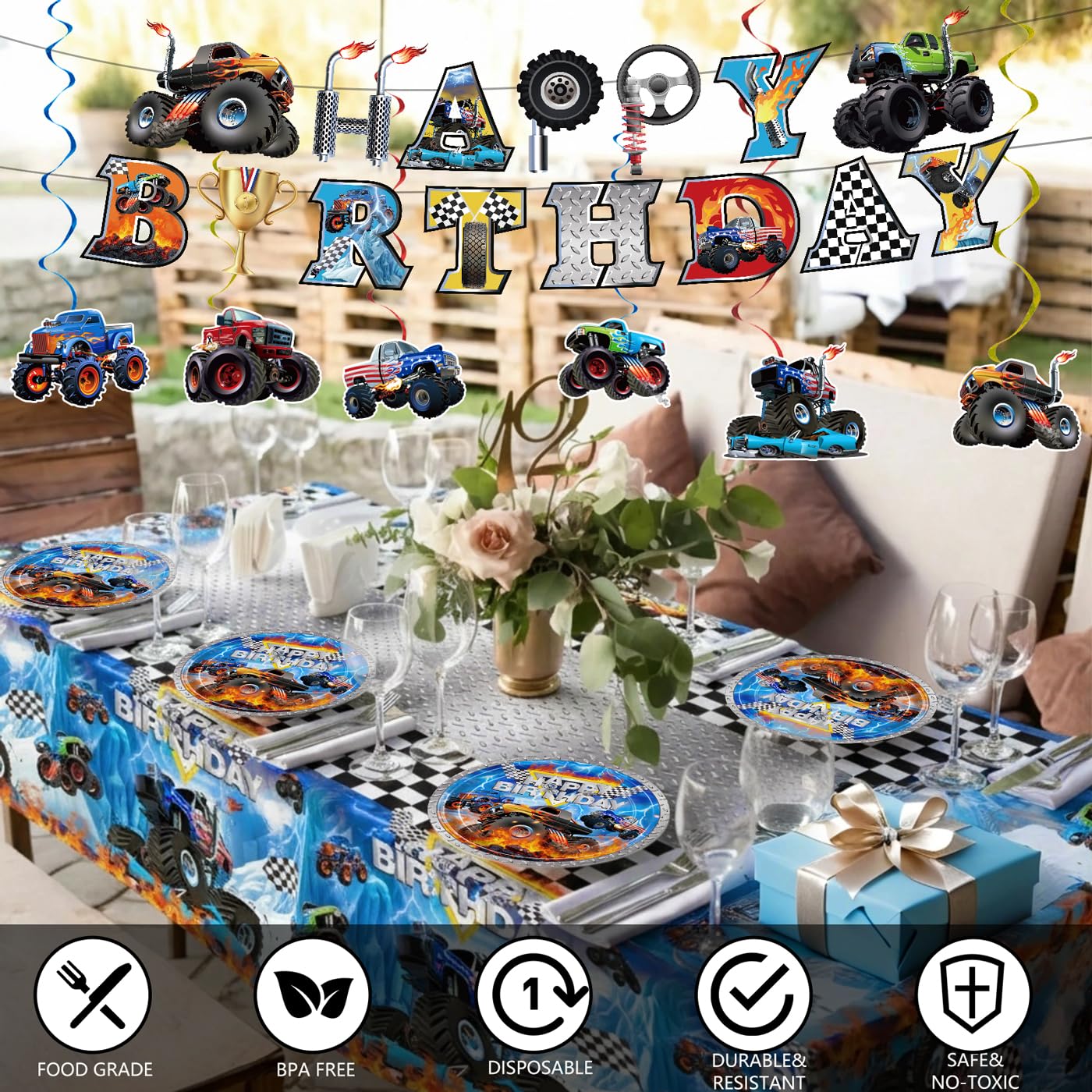 JVORFDG Monster Truck napkins 6.5-inch: soft, absorbent cleanup for celebrations.