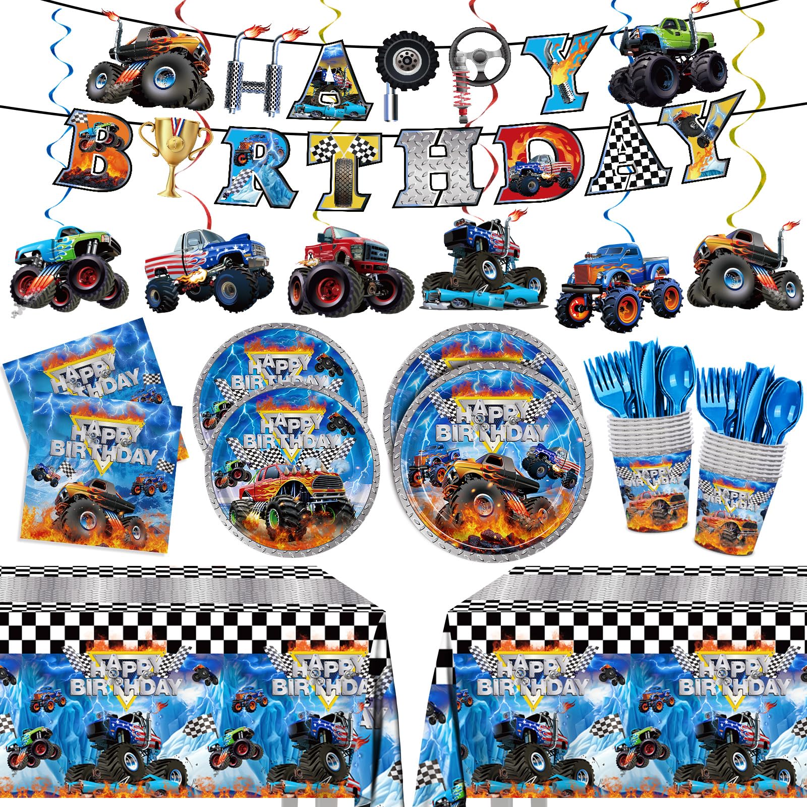 JVORFDG Monster Truck plates 9-inch: durable party dinnerware for kids' birthdays.