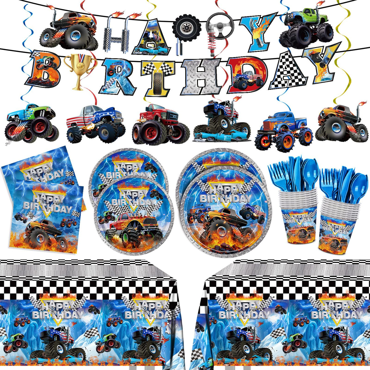 JVORFDG Monster Truck plates 9-inch: durable party dinnerware for kids' birthdays.