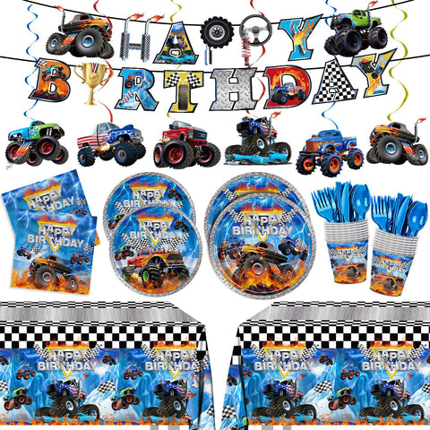 JVORFDG Monster Truck plates 9-inch: durable party dinnerware for kids' birthdays.