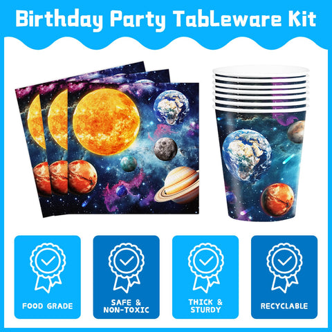 JVORFDG space-cups showcase galaxies for easy sipping throughout the celebration.