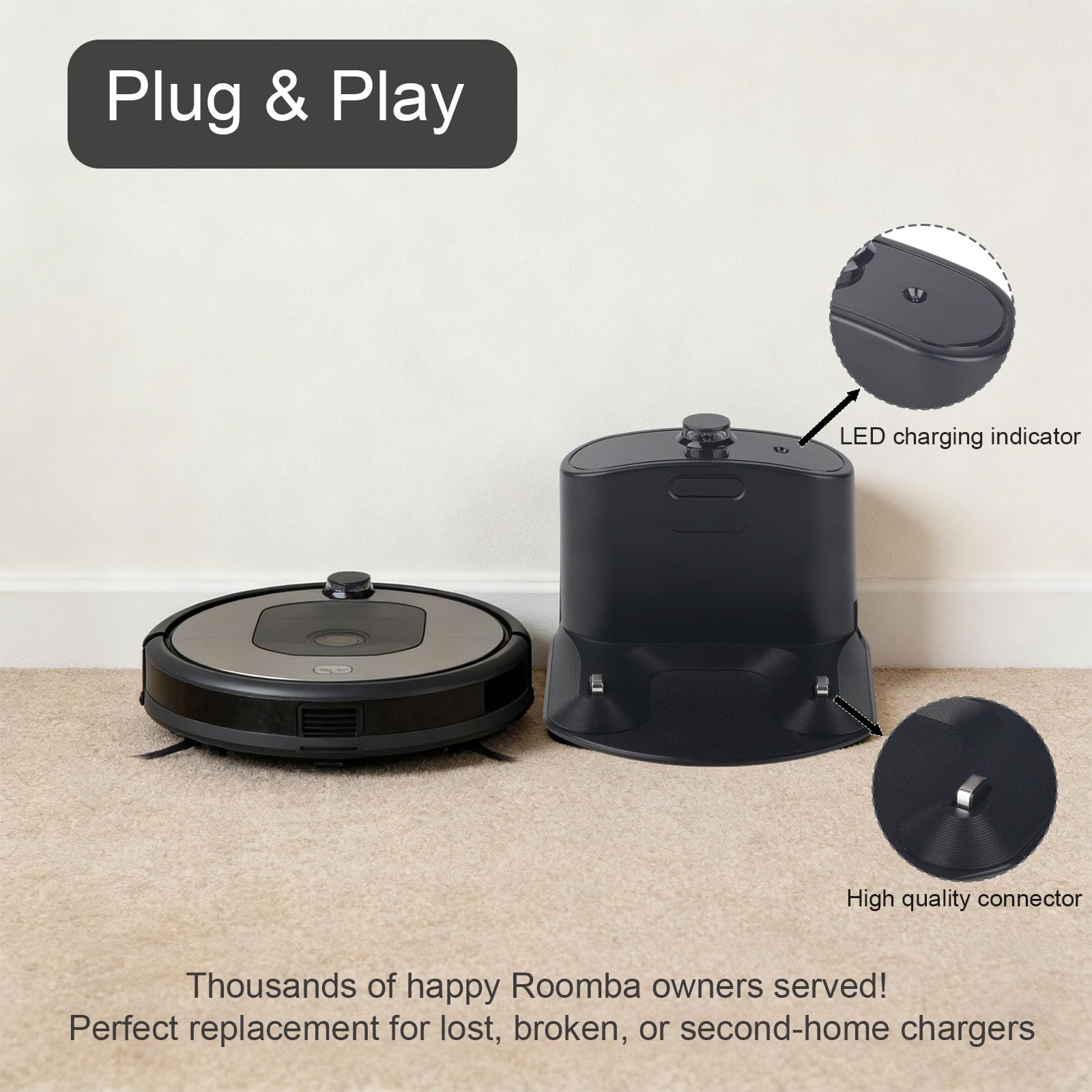 Jvtlirdfu compact Roomba dock close‑up showing tidy design and placement.