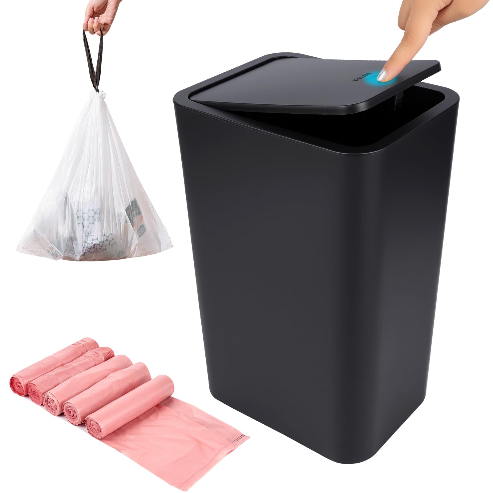 JWKDXH slim 4-gallon trash can front view showing compact space-saving form.