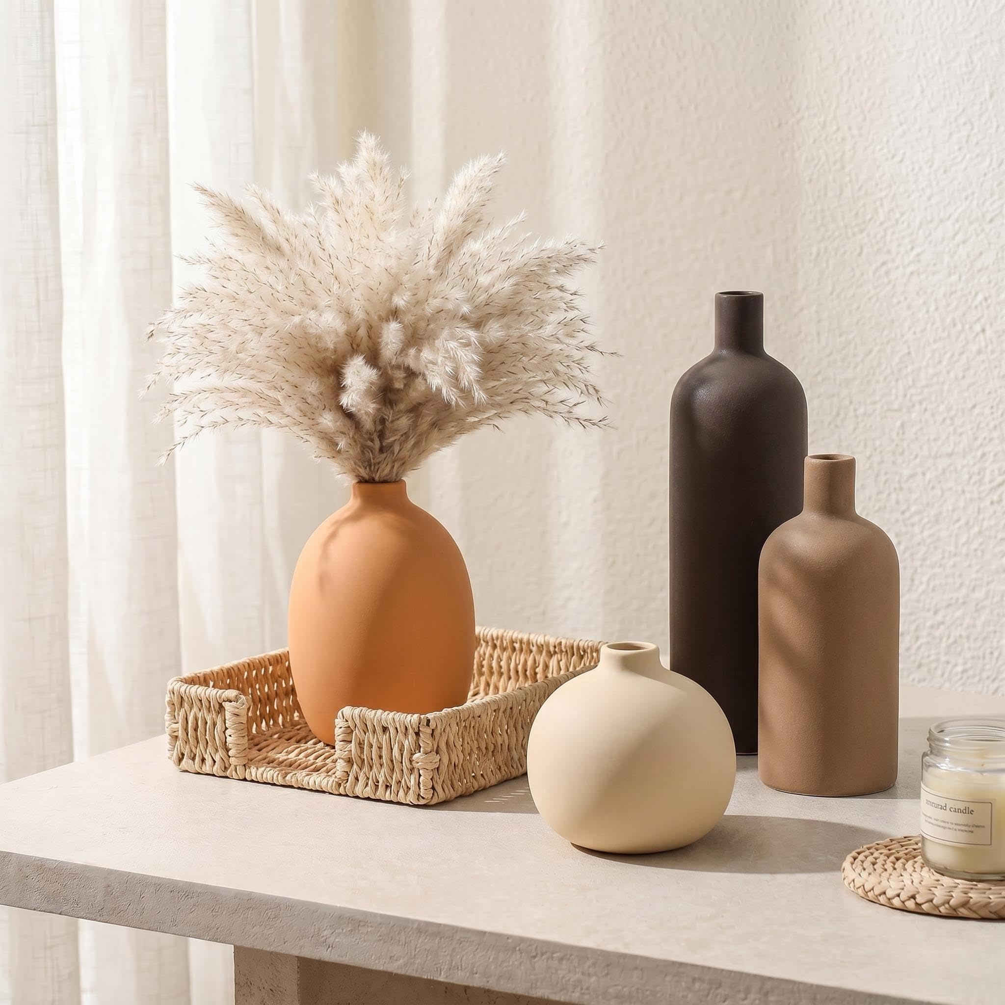 JXINDUJU ceramic vase set of 4, wide vase for full arrangements.