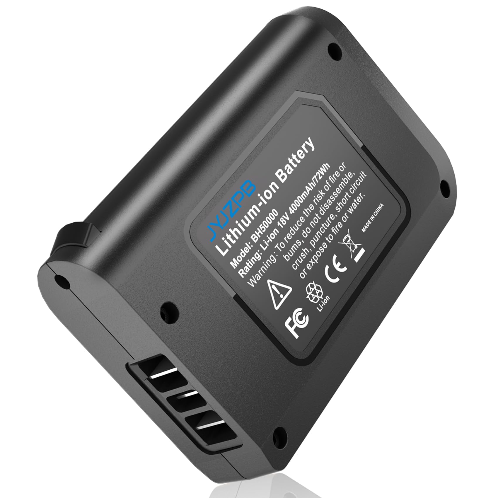 JYJZPB upgraded 18V 4.0Ah Li-ion battery closeup powering Hoover Linx.