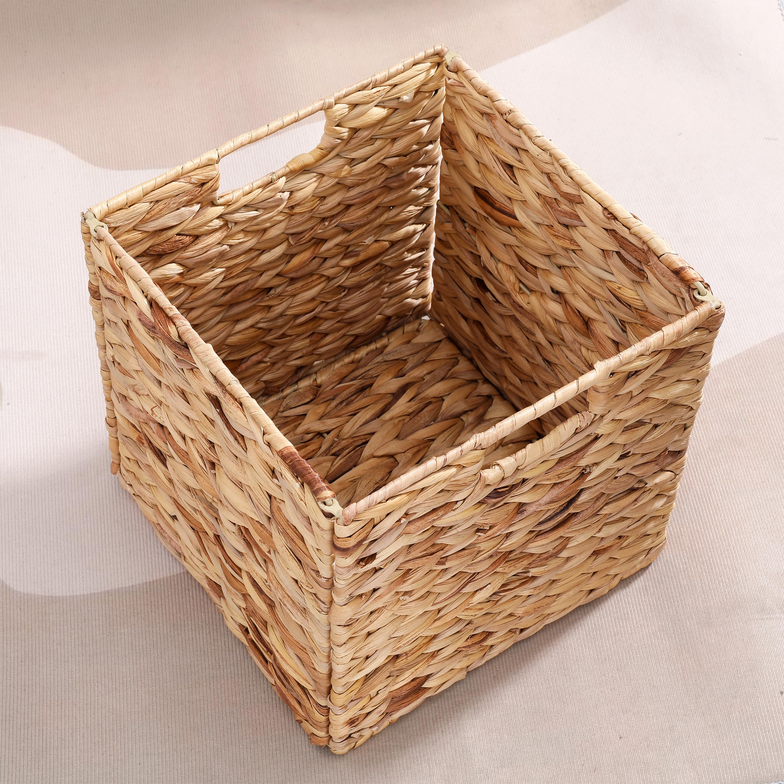 JYXIN 10.5x10.5 inch basket shown on shelf for compact storage.