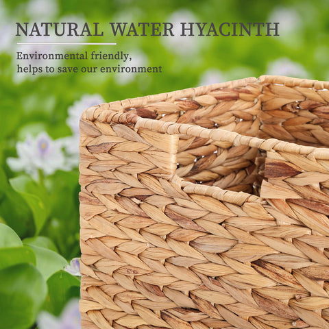 JYXIN water hyacinth basket on cube shelf, fits 11x11 inch opening.