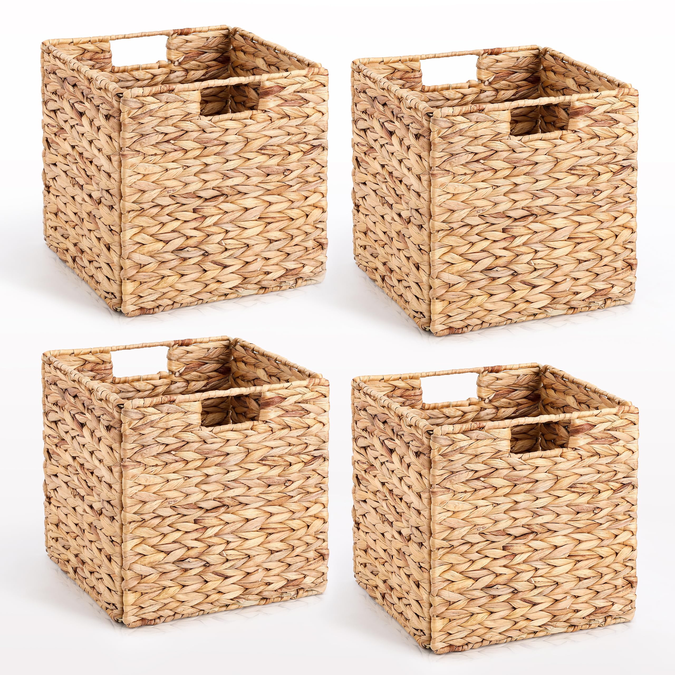 JYXIN wicker storage basket set of four on shelf for organized living room storage.