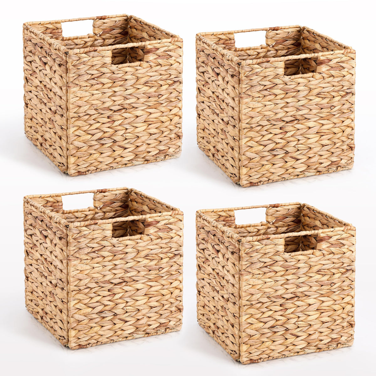 JYXIN wicker storage basket set of four on shelf for organized living room storage.