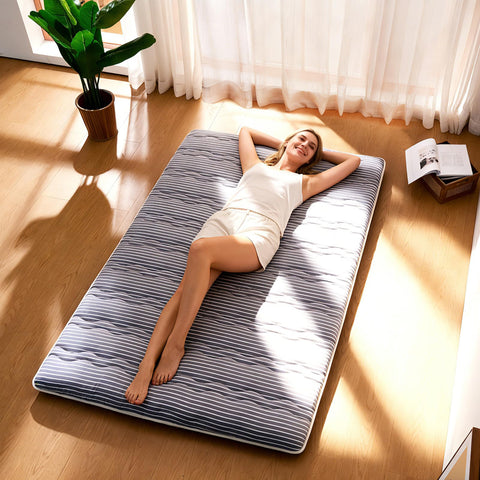 jzbearapt premium-foam-japanese-floor-mattress with cover demonstrating protective bedding and easy care