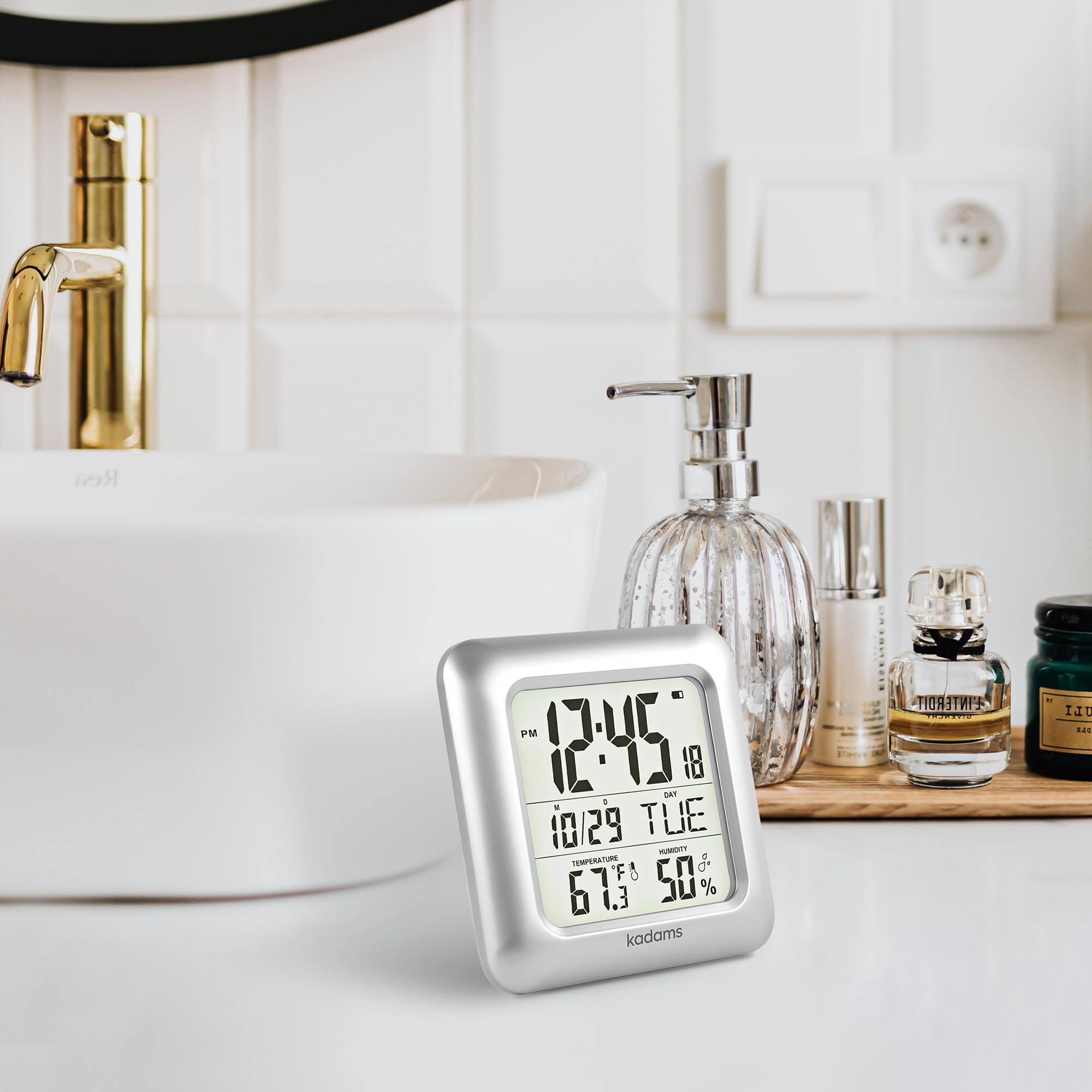 KADAMS IP24 waterproof rating guards against splashes in wet rooms.