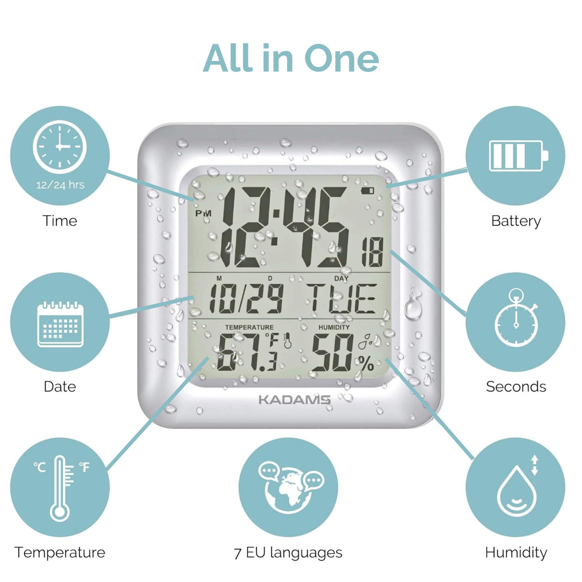 KADAMS temperature display helps track room climate for comfort.