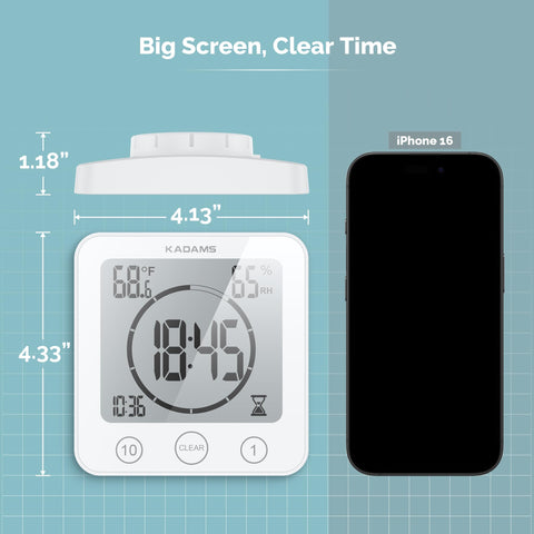 Kadams waterproof clock suits showers, saunas, and spa sessions.