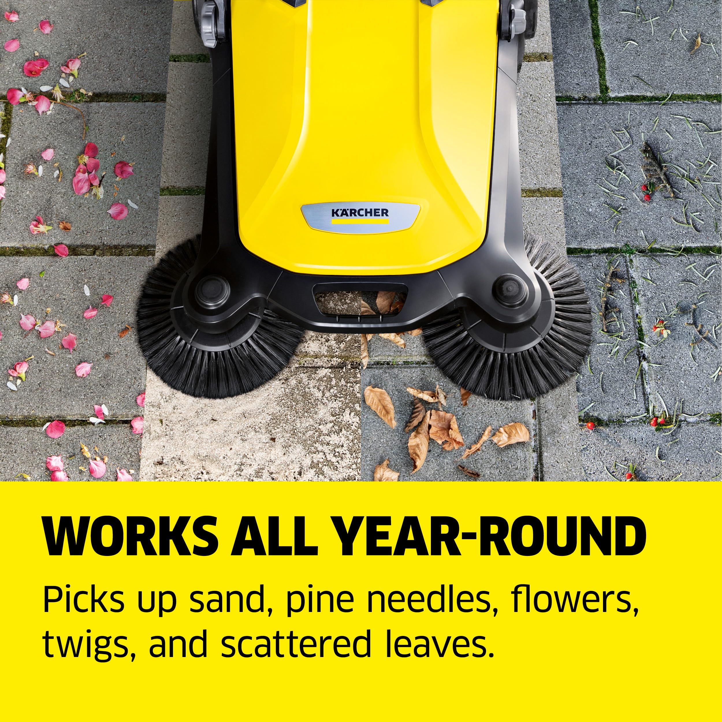 Kärcher S 4 Twin roller brush in motion for thorough debris capture.