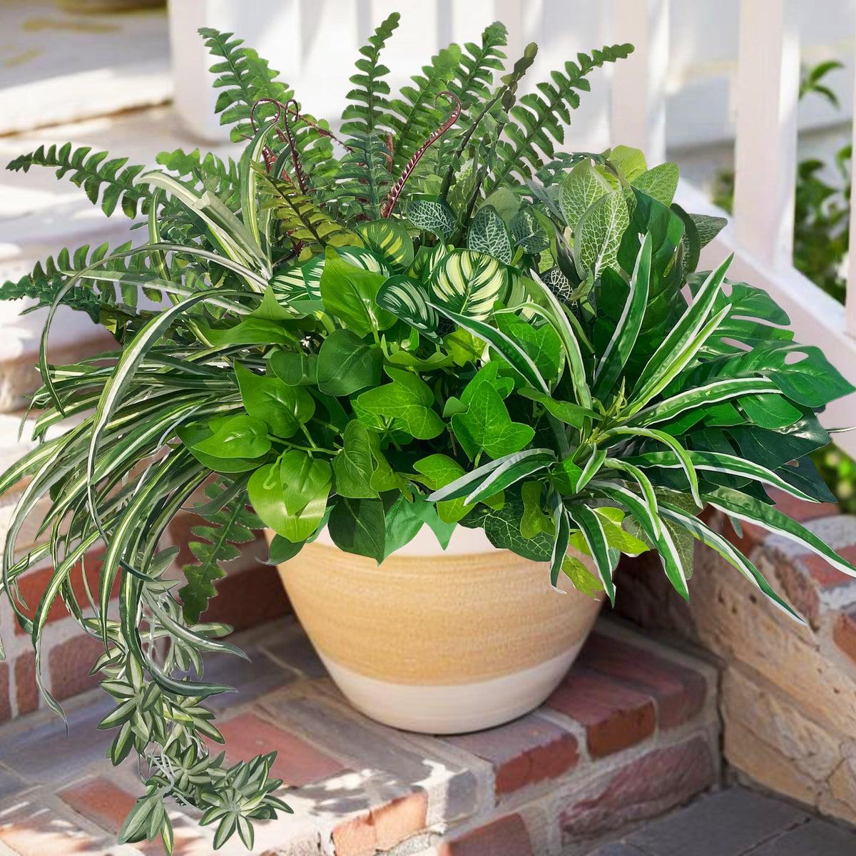 KAFDY look-real outdoor artificial plants for porch decor with lifelike textures.