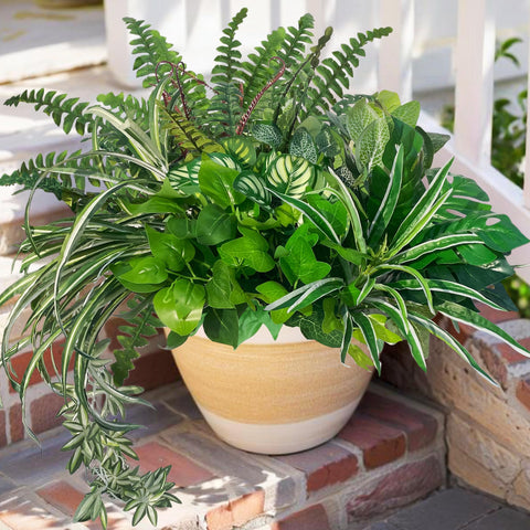 KAFDY look-real outdoor artificial plants for porch decor with lifelike textures.