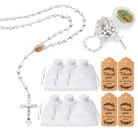 KaGrbves Virgen de Guadalupe rosary with silver beads for baptism favors