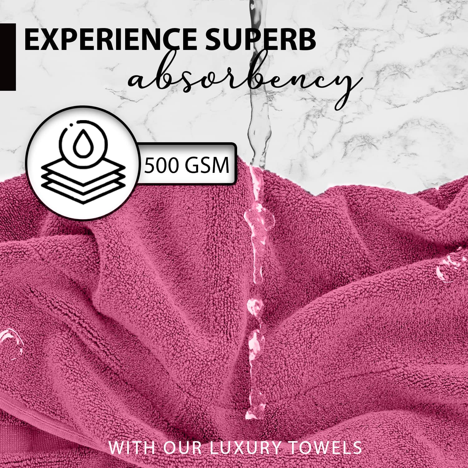 KAHAF COLLECTION six-pack pink towels provide full-body coverage and consistent quality.